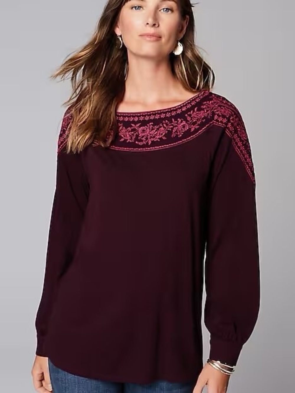 J Jill purple/berry color embroidered top XL